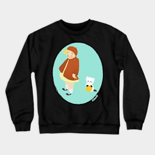 Cute Little Retro Girl with Kitty Cat Kitten Crewneck Sweatshirt